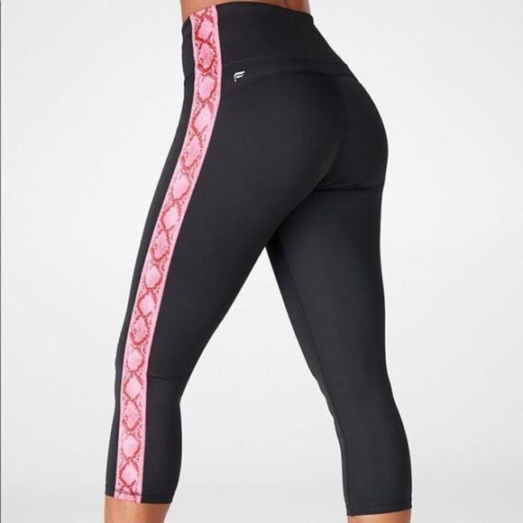 Fabletics High-Waisted Ultracool Side Stripe Crop black/persimmon python small - Picture 1 of 5